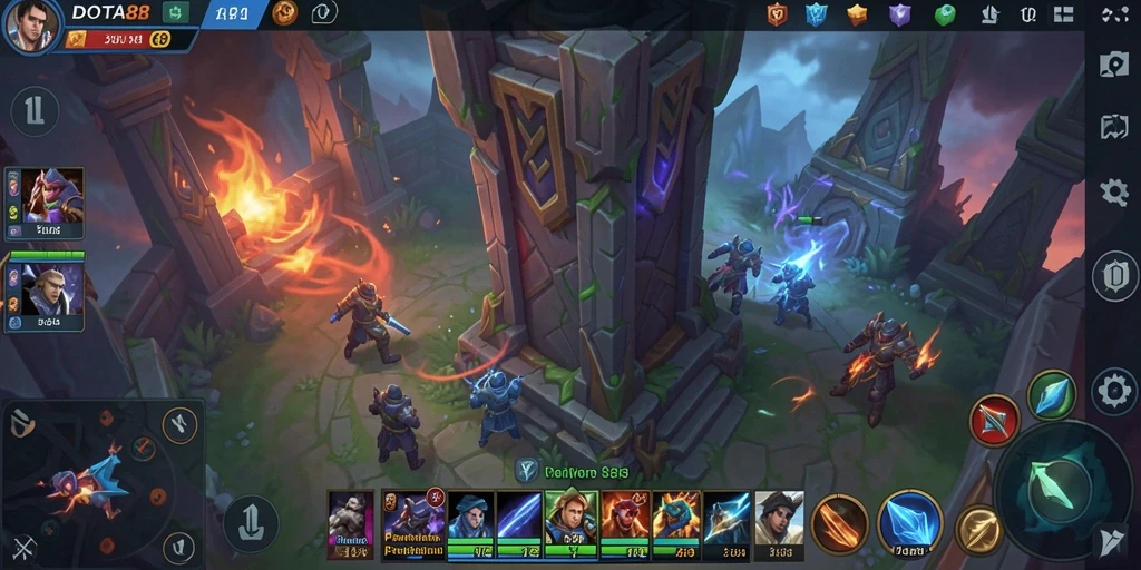 Screenshot menampilkan aksi seru dalam pertahanan menara DOTA88.