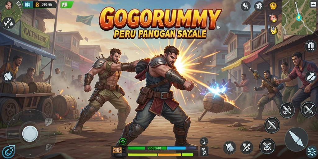 Tampilan seru gameplay dalam GOGORUMMY saat bertempur.
