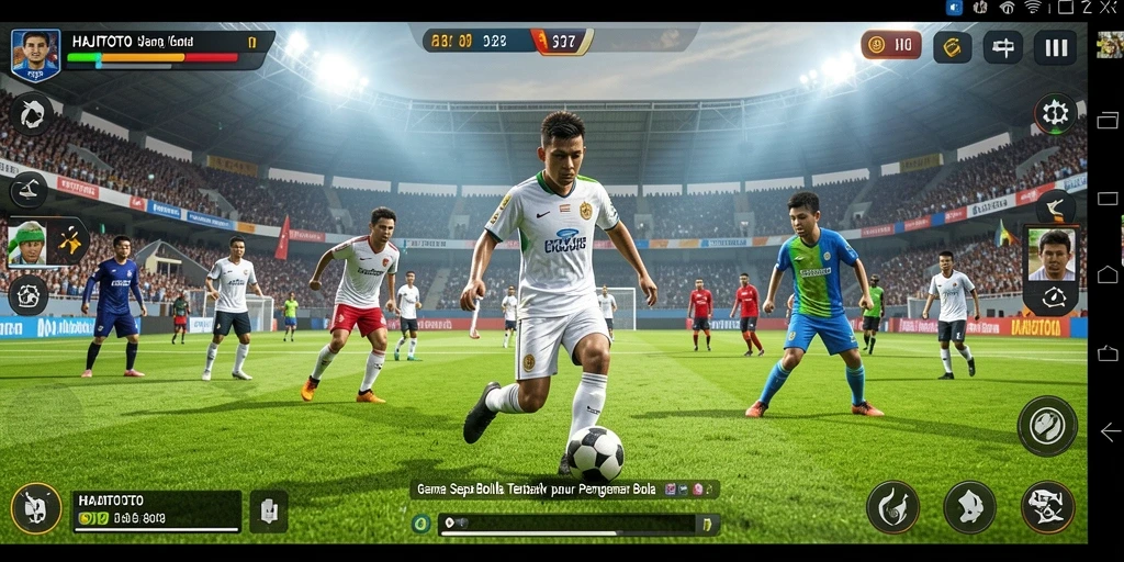 Screenshot gameplay HAJITOTO menampilkan aksi sepak bola yang mendebarkan.
