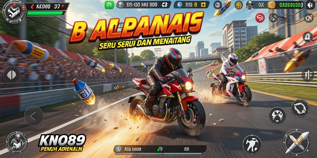 Screenshot KNO89 menunjukkan aksi balapan yang dramatis dan mendebarkan.