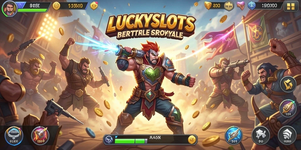 Tangkapan layar gameplay LUCKYSLOTS dengan aksi seru Battle Royale.