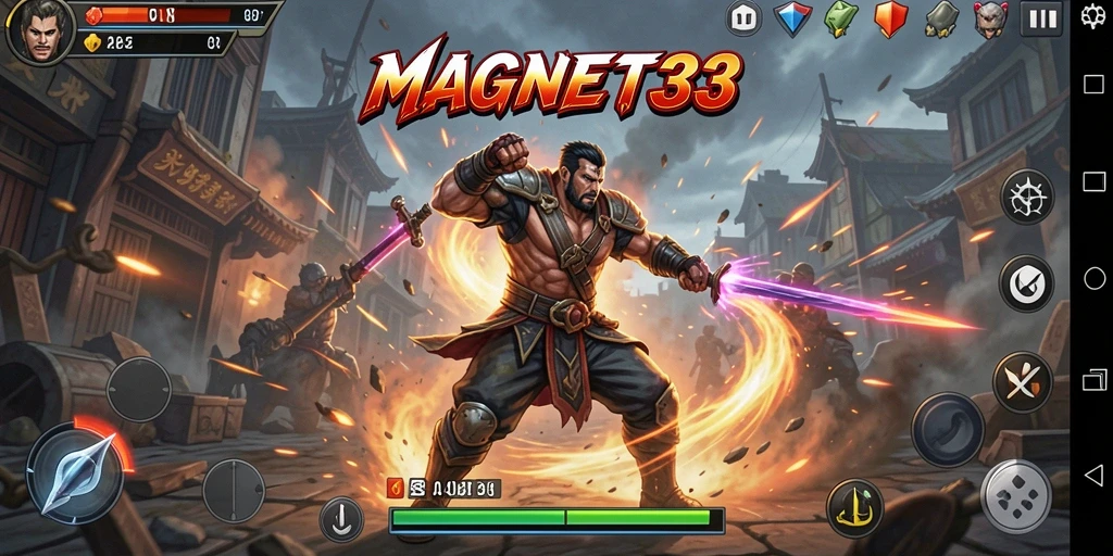 Screenshot gameplay MAGNET33 memperlihatkan aksi pertarungan yang mendebarkan.
