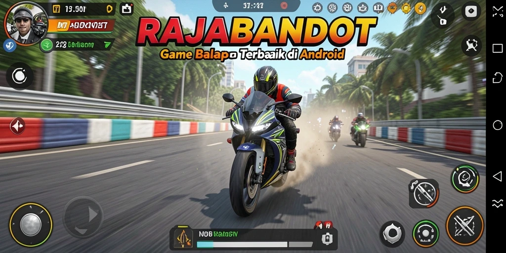 Tampilan gameplay seru RAJABANDOT dengan balapan motor yang mendebarkan.