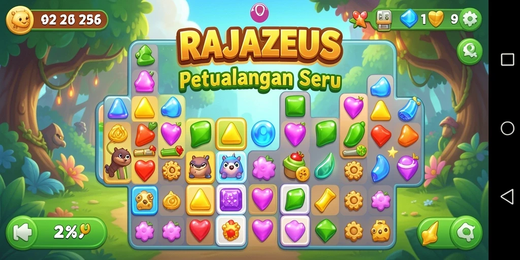 Gameplay menarik dari RAJAZEUS dengan elemen Match-3 yang seru.
