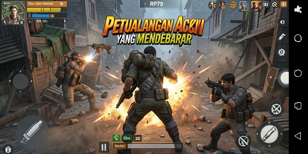 Tangkapan layar utama RP79 menampilkan aksi mendebarkan di medan pertempuran.